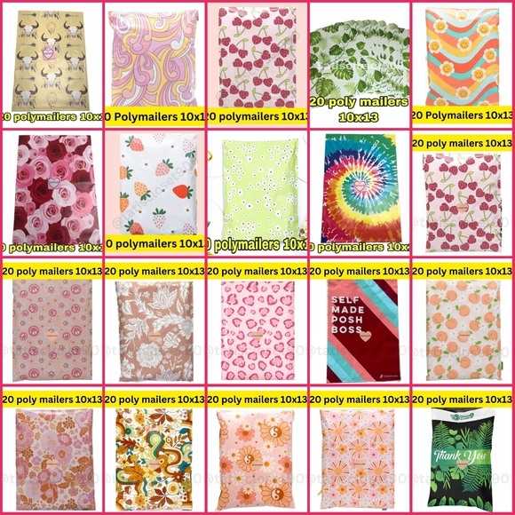 Assorted Patterned 10x13 Poly Mailers - Bright Floral & Fruit Designs - Picture 2 of 2